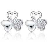Heart-shaped Clover Silver Studs Earrings for Women